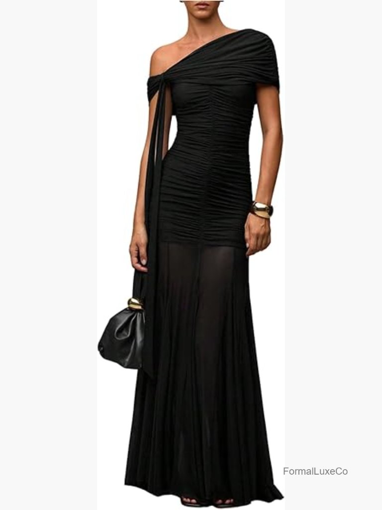 Off Shoulder Ruched Corset Maxi Dress Formal Party Outfit